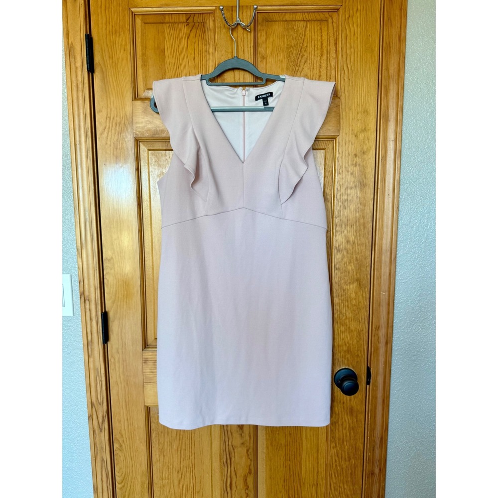 Express Women XL Blush Pink Ruffle V-Neck Sleeveless Sheath Dress Stretch Crepe